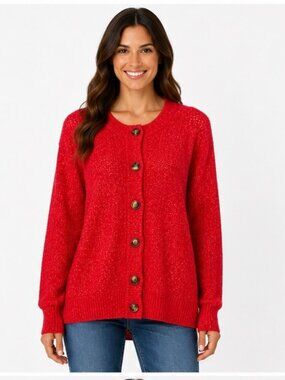 M&S Collection Womens Large Red Knit Button Front Cardigan Sweater